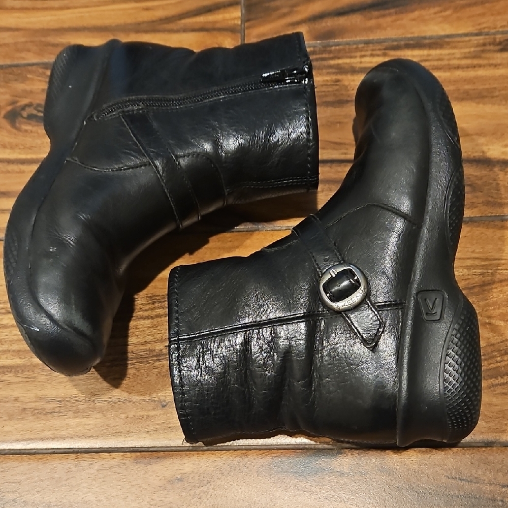 Black Leather Ankle Boots with Buckle